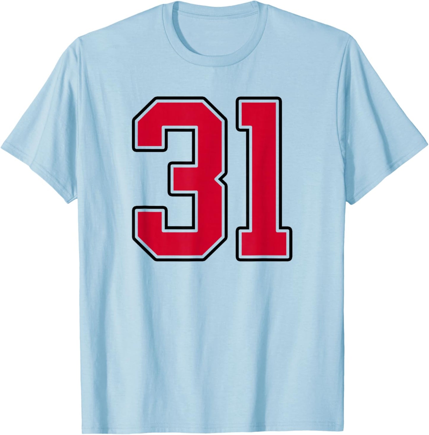 Red and Black Number 31 Jersey Player Uniform #31 T-Shirt - T-Shirt | Light Blue