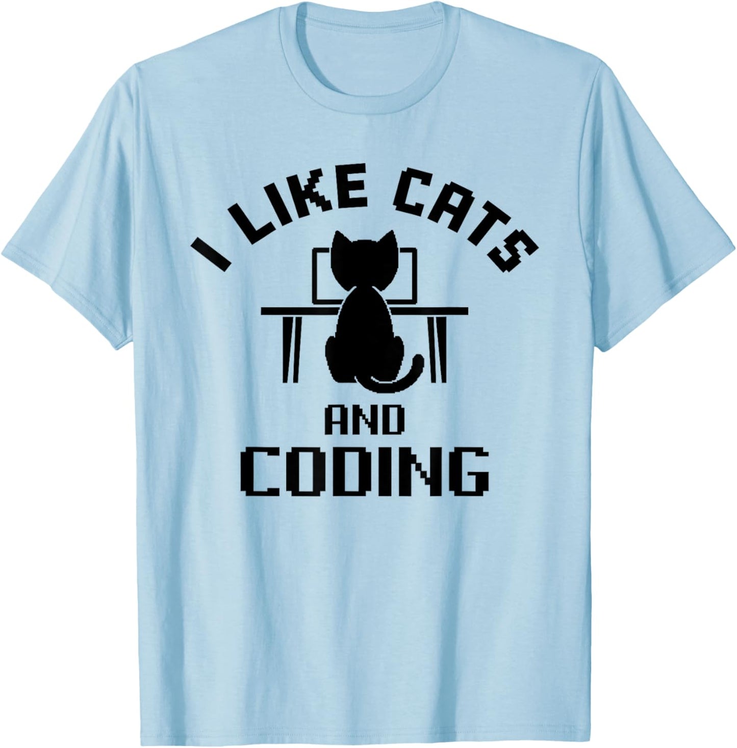 I Like Cats and Coding Funny Design T-Shirt - T-Shirt | Light Blue