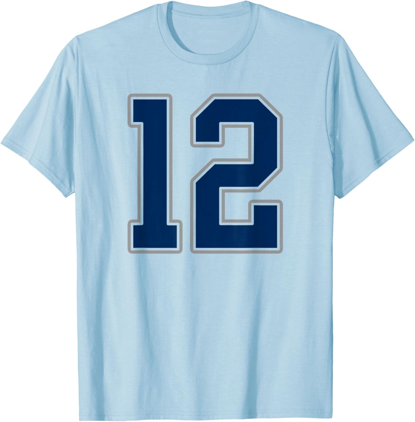 Navy Blue Silver Number 12 Jersey Player Uniform #12 T-Shirt - T-Shirt | Light Blue