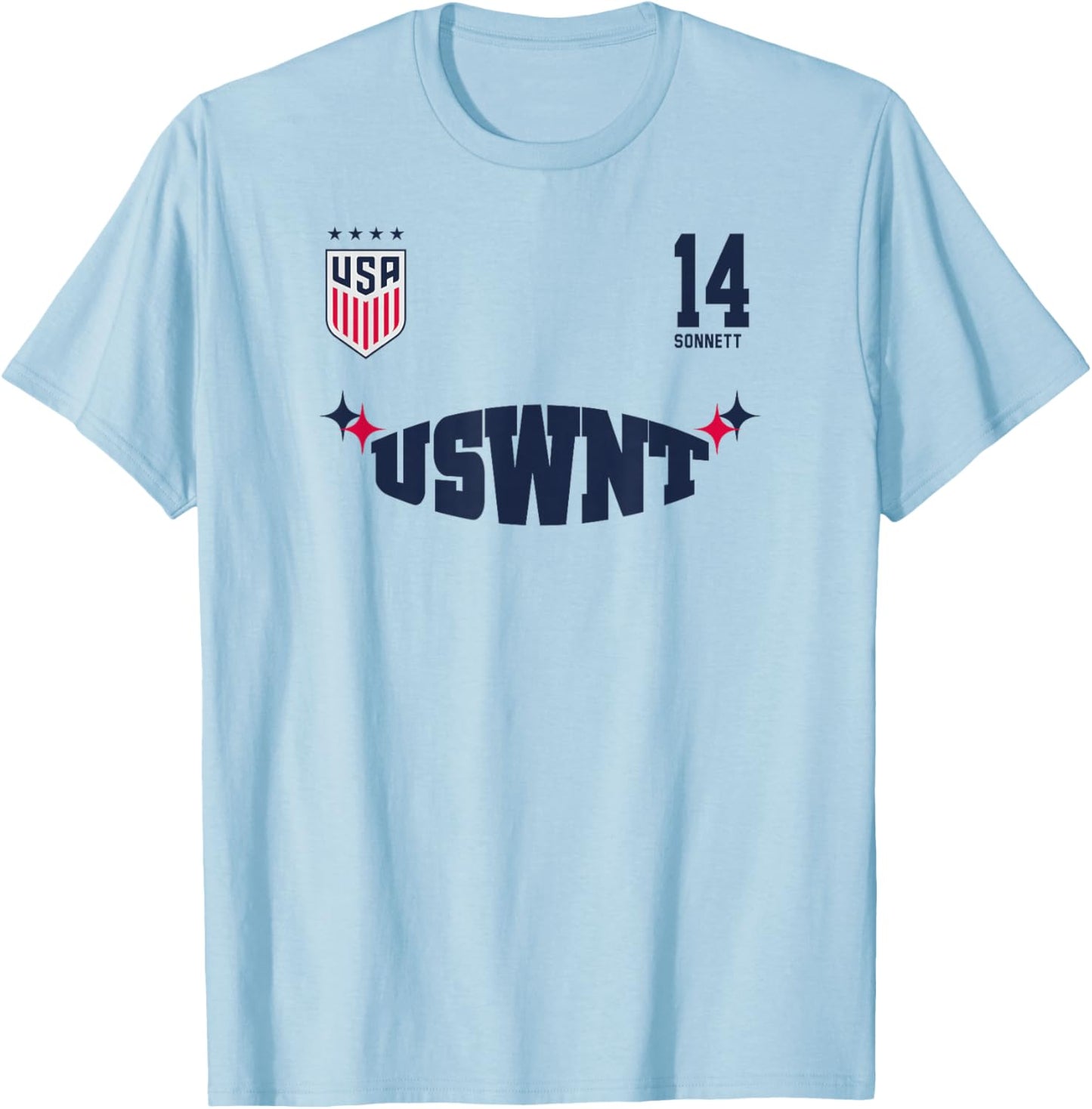 Emily Sonnett 14 White USWNT Officially Licensed T-Shirt - T-Shirt | Light Blue