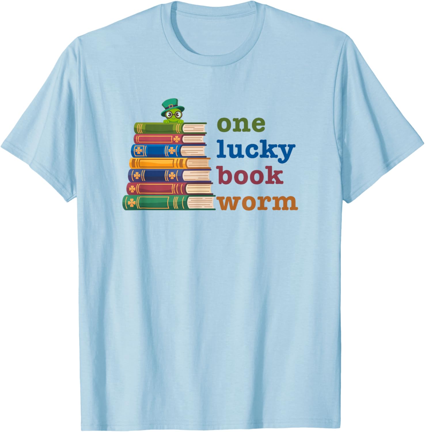 One Lucky Bookworm St Patricks Day Reading Kids Teacher T-Shirt - T-Shirt | Light Blue