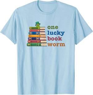 One Lucky Bookworm St Patricks Day Reading Kids Teacher T-Shirt - T-Shirt | Light Blue