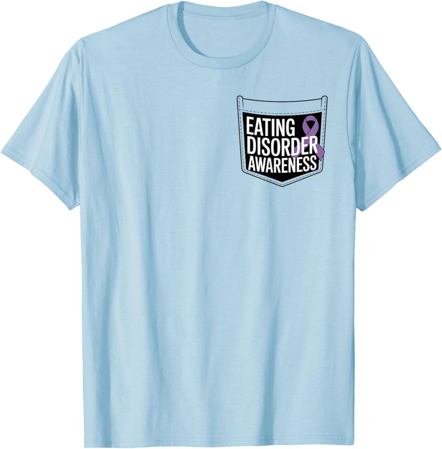 Eating Disorder Awareness Pocket Wear Periwinkle Ribbon T-Shirt - T-Shirt | Light Blue