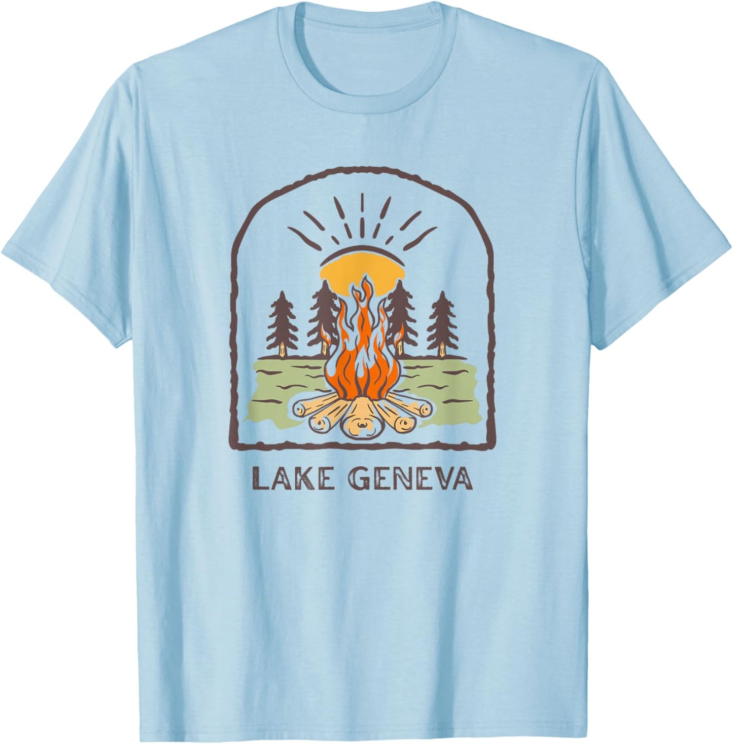 Lake Geneva Wisconsin Retro Campfire Camping UpNorth Midwest T-Shirt - T-Shirt | Light Blue