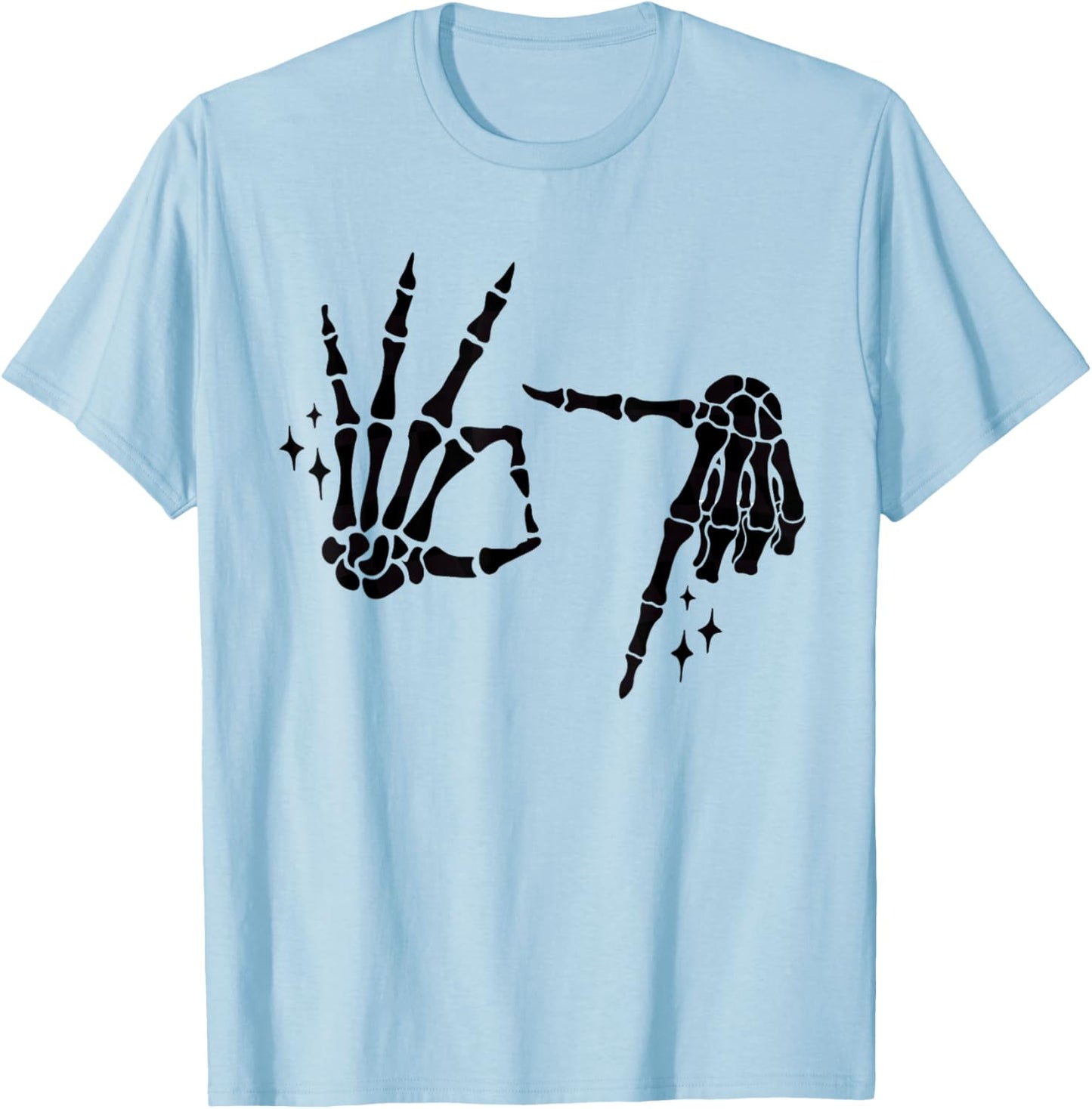 Funny 67 Meme Skeleton Hand 6 7 Halloween Six Seven Teens T-Shirt - T-Shirt | Light Blue