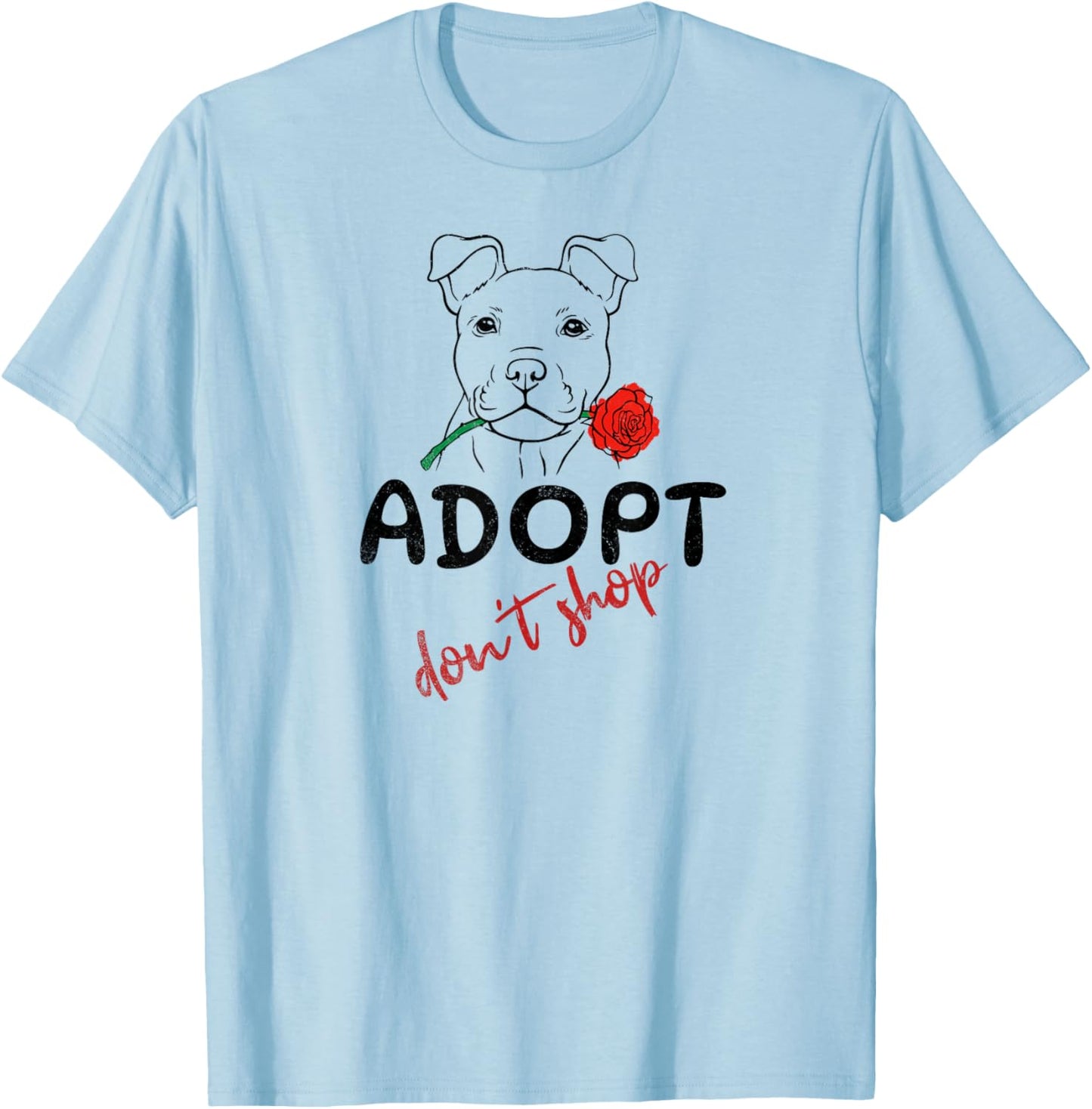 Retro Adopt Don't Shop, Cute Puppy with Rose, Cute Dog T-Shirt - T-Shirt | Light Blue
