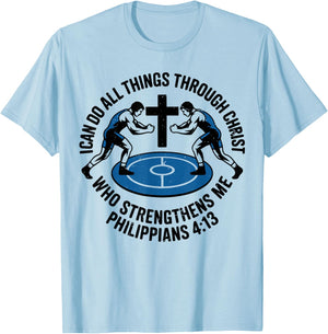 Youth Wrestling Christian Jesus I Can Do All Things Wrestler T-Shirt - T-Shirt | Light Blue
