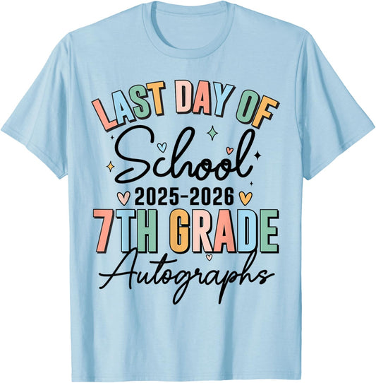 Last Day of School Autograph 7th Grade Graduation Boys Girls T-Shirt - T-Shirt | Light Blue
