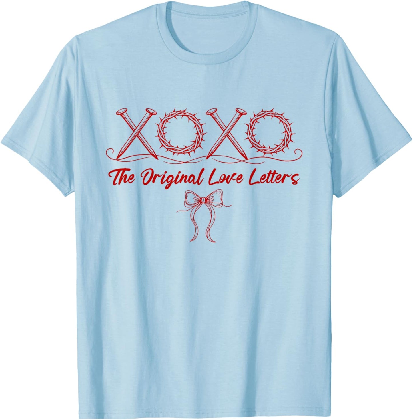 XOXO The Original Love Letters Christian Valentine Bow Retro T-Shirt - T-Shirt | Light Blue