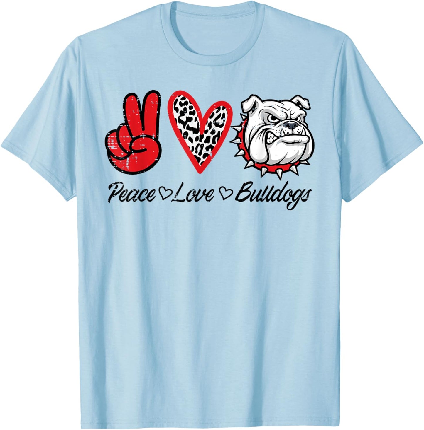 Peace Love Bulldog Men Kids Boys Girls Youth Women Teen T-Shirt - T-Shirt | Light Blue