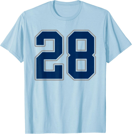 Navy Blue Silver Number 28 Jersey Player Uniform #28 T-Shirt - T-Shirt | Light Blue