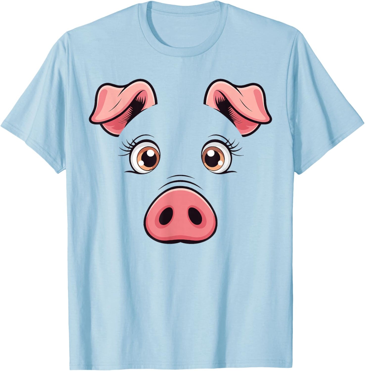 Pig Face Shirt Adult Kids Men Women Pink Pig Face Costume T-Shirt - T-Shirt | Light Blue