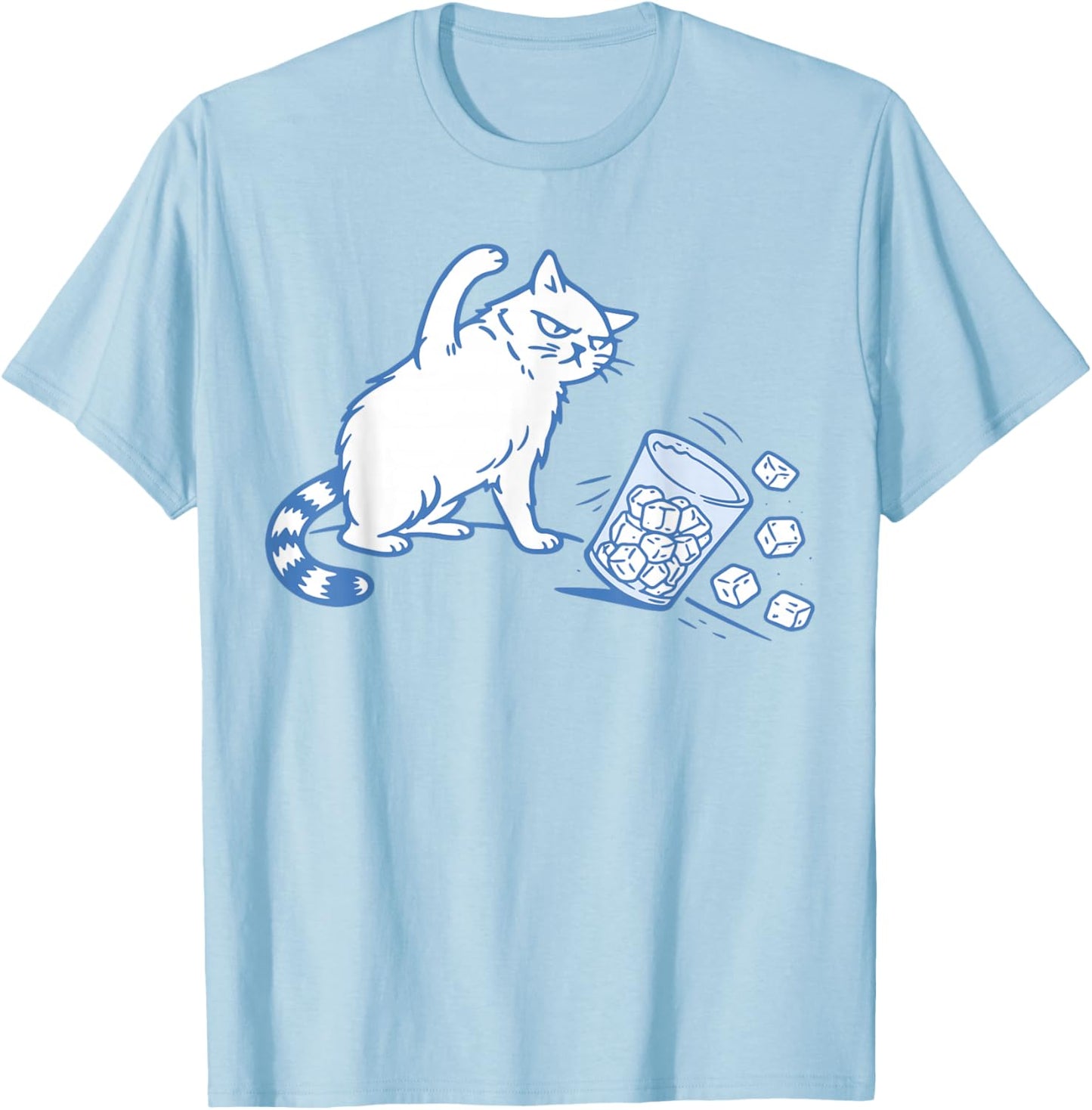 Angry Cat Pushing Cup of Ice Sarcastic Men Women No Ice Cat T-Shirt - T-Shirt | Light Blue