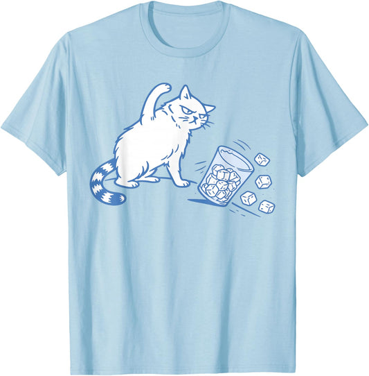 Angry Cat Pushing Cup of Ice Sarcastic Men Women No Ice Cat T-Shirt - T-Shirt | Light Blue