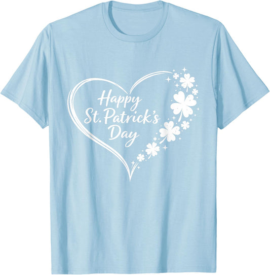 Happy St Patrick's Day Love Heart Shamrock Irish Women Girls T-Shirt - T-Shirt | Light Blue