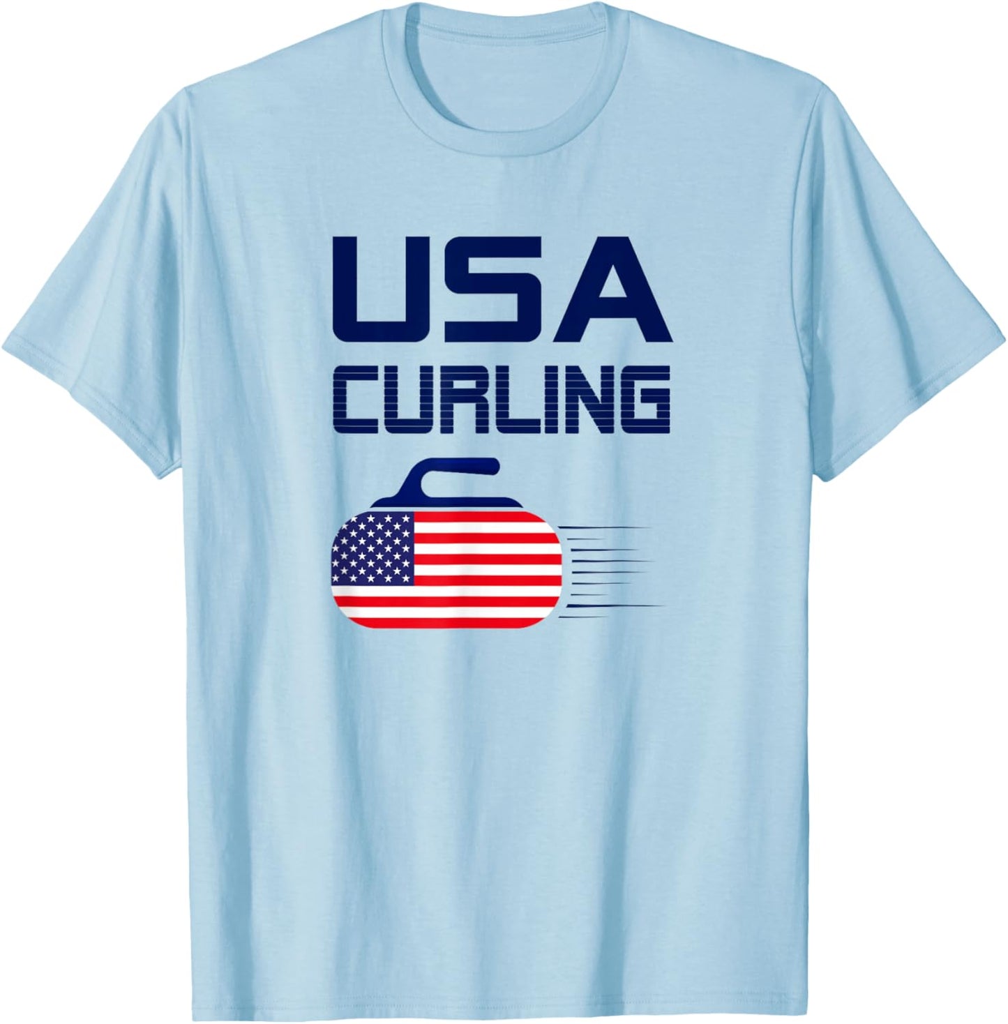 American Flag USA Ice Curling Rock Curler T-Shirt - T-Shirt | Light Blue