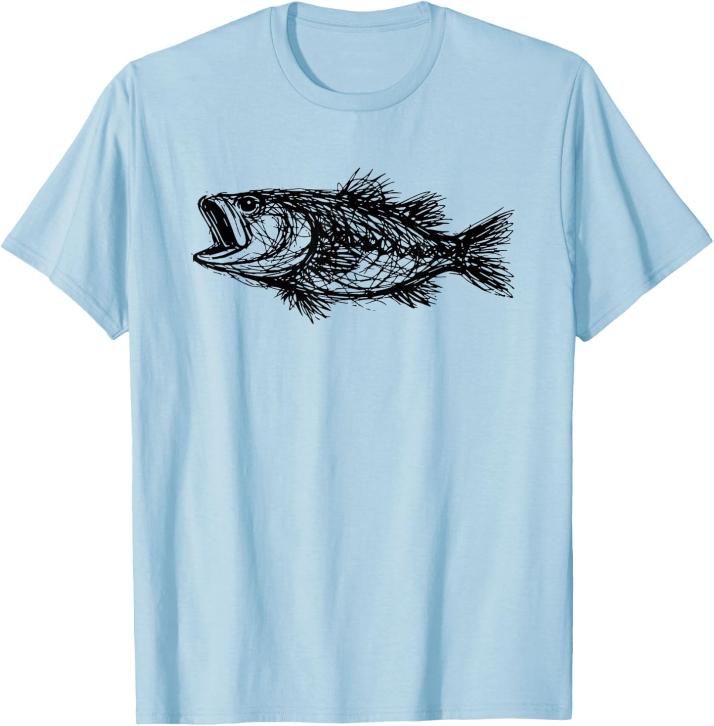 Minimal Line Art Minimalist Abstract Sketch Scribble Bass T-Shirt - T-Shirt | Light Blue