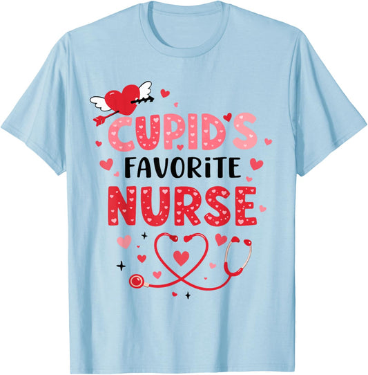 Valentine Cupid’s Favorite Nurse ER Heart Girl Women Men T-Shirt - T-Shirt | Light Blue