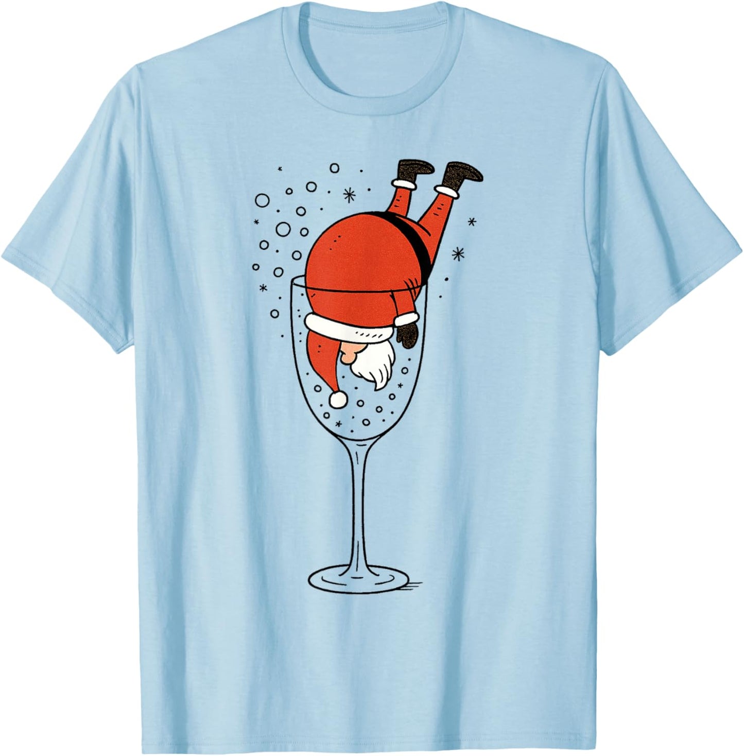 Funny Drunk Santa in Wine Glass Christmas Drinking Party T-Shirt - T-Shirt | Light Blue