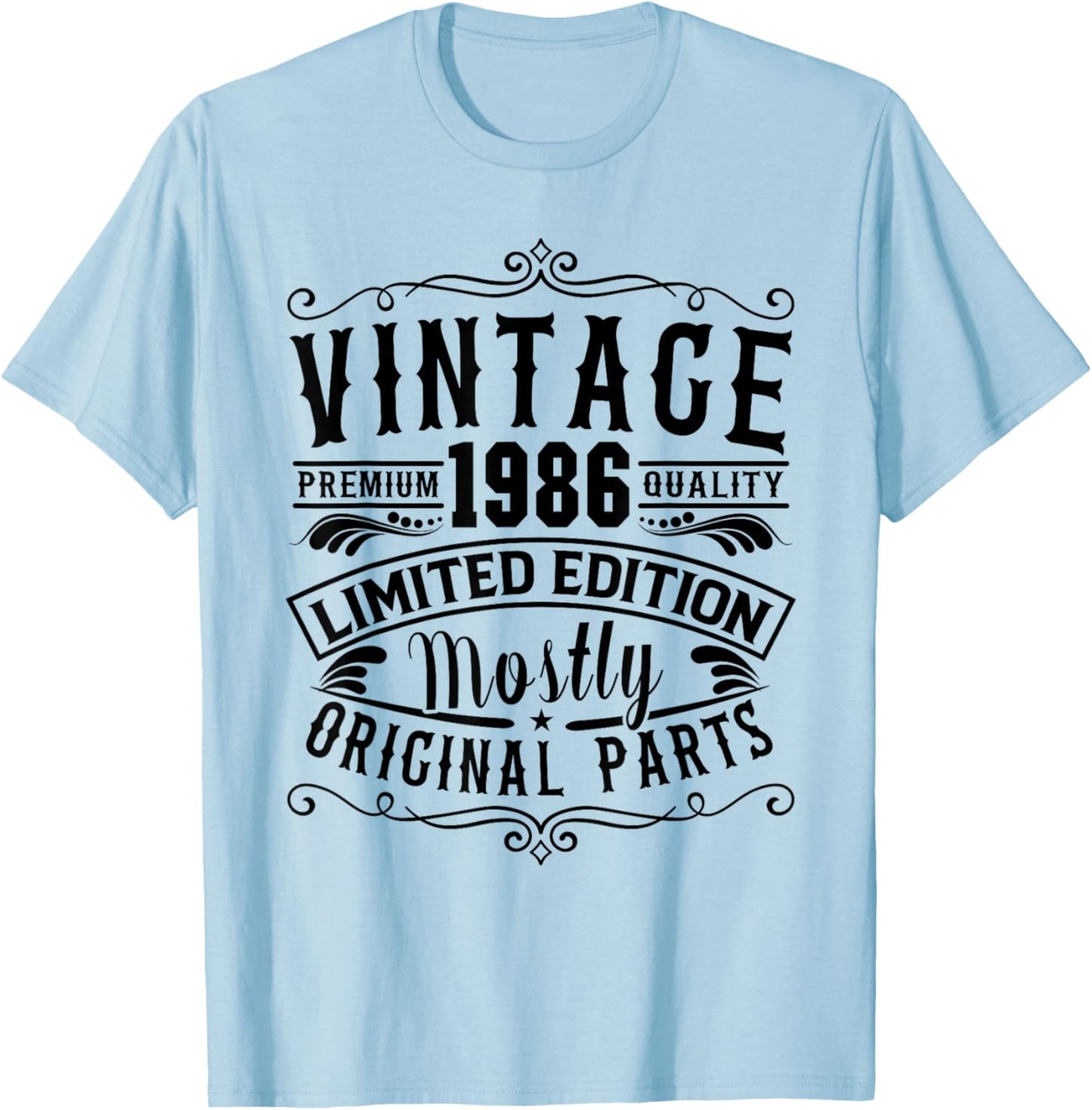 Born in 1986 Birthday, Vintage Mostly Original Parts Funny T-Shirt - T-Shirt | Light Blue