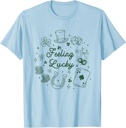 Feeling Lucky Baby St Patricks Day Coquette Shamrocks T-Shirt - T-Shirt | Light Blue