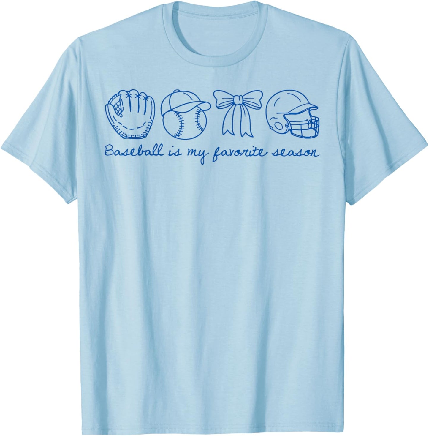 Baseball is My Favorite Season Coquette Bow Women Girls T-Shirt - T-Shirt | Light Blue