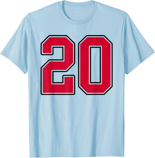Red and Black Number 20 Jersey Player Uniform #20 T-Shirt - T-Shirt | Light Blue