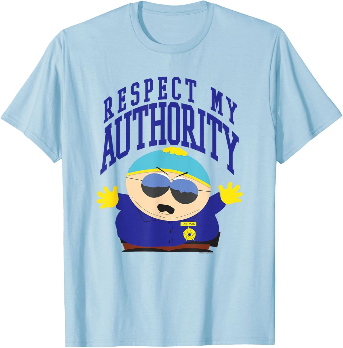 South Park Respect My Authority Deputy Cartman Cartoon T-Shirt - T-Shirt | Light Blue