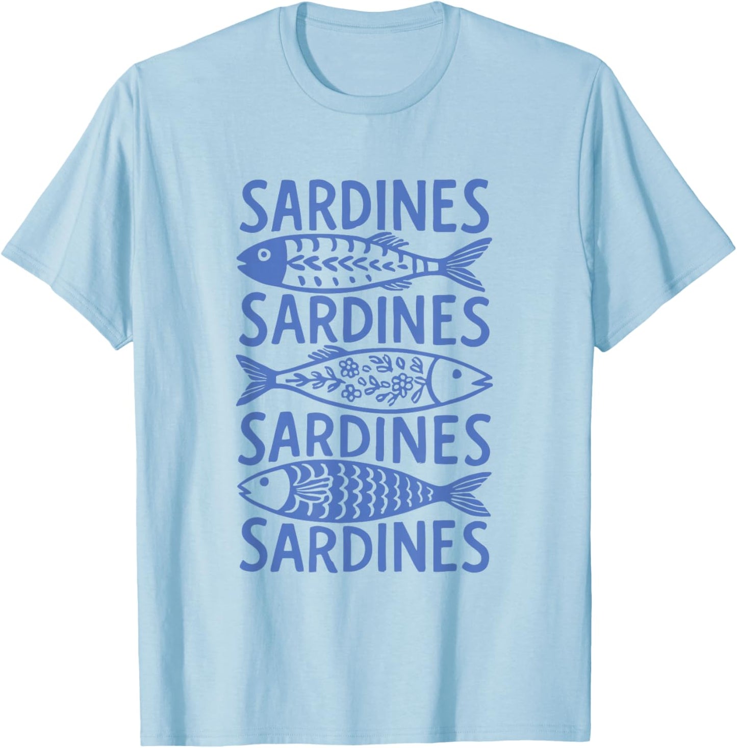 Sardine – Tinned Fish Retro Art T-Shirt - T-Shirt | Light Blue