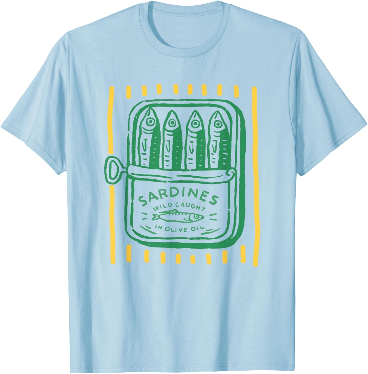 Les Sardines Fisherman Aesthetic Coastal Sardine Tinned Fish T-Shirt - T-Shirt | Light Blue