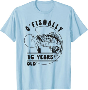 O’fishally 16 Years Old, Funny Fishing 16th Birthday T-Shirt - T-Shirt | Light Blue
