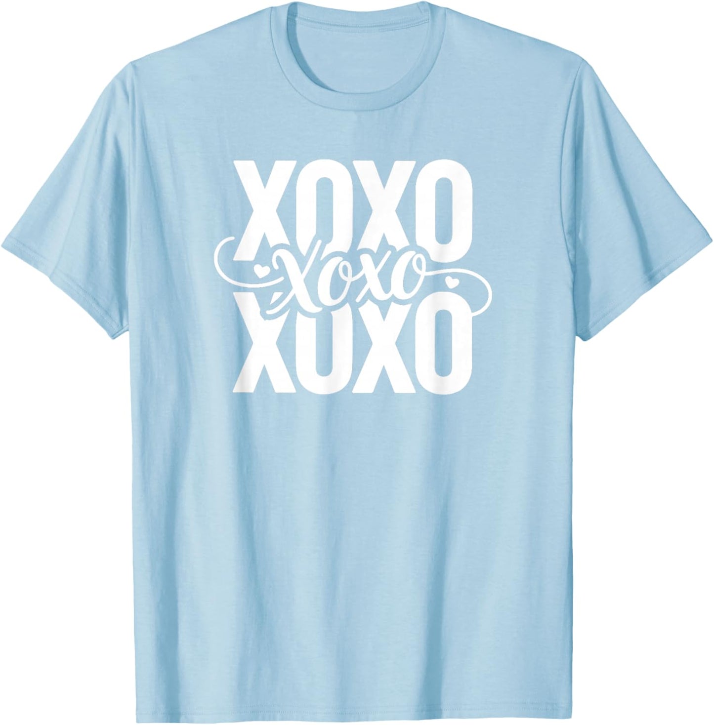 XOXO Hugs and Kisses Pink Retro Typography Valentine T-Shirt - T-Shirt | Light Blue