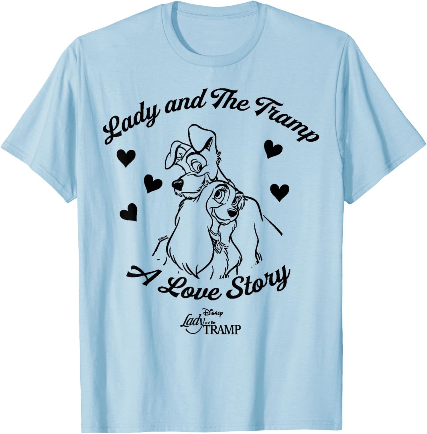 Disney Lady and The Tramp Love Heart T-Shirt - T-Shirt | Light Blue