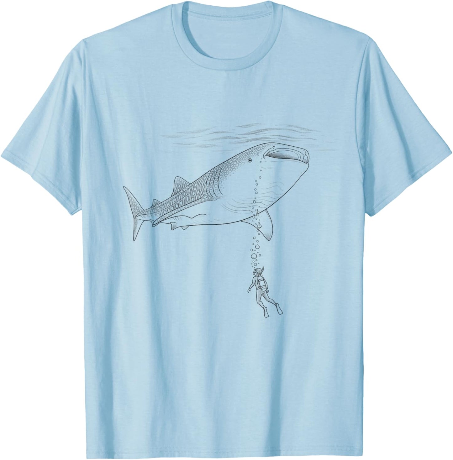 Vintage Whale Shark Diving Drawing Art Design T-Shirt - T-Shirt | Light Blue