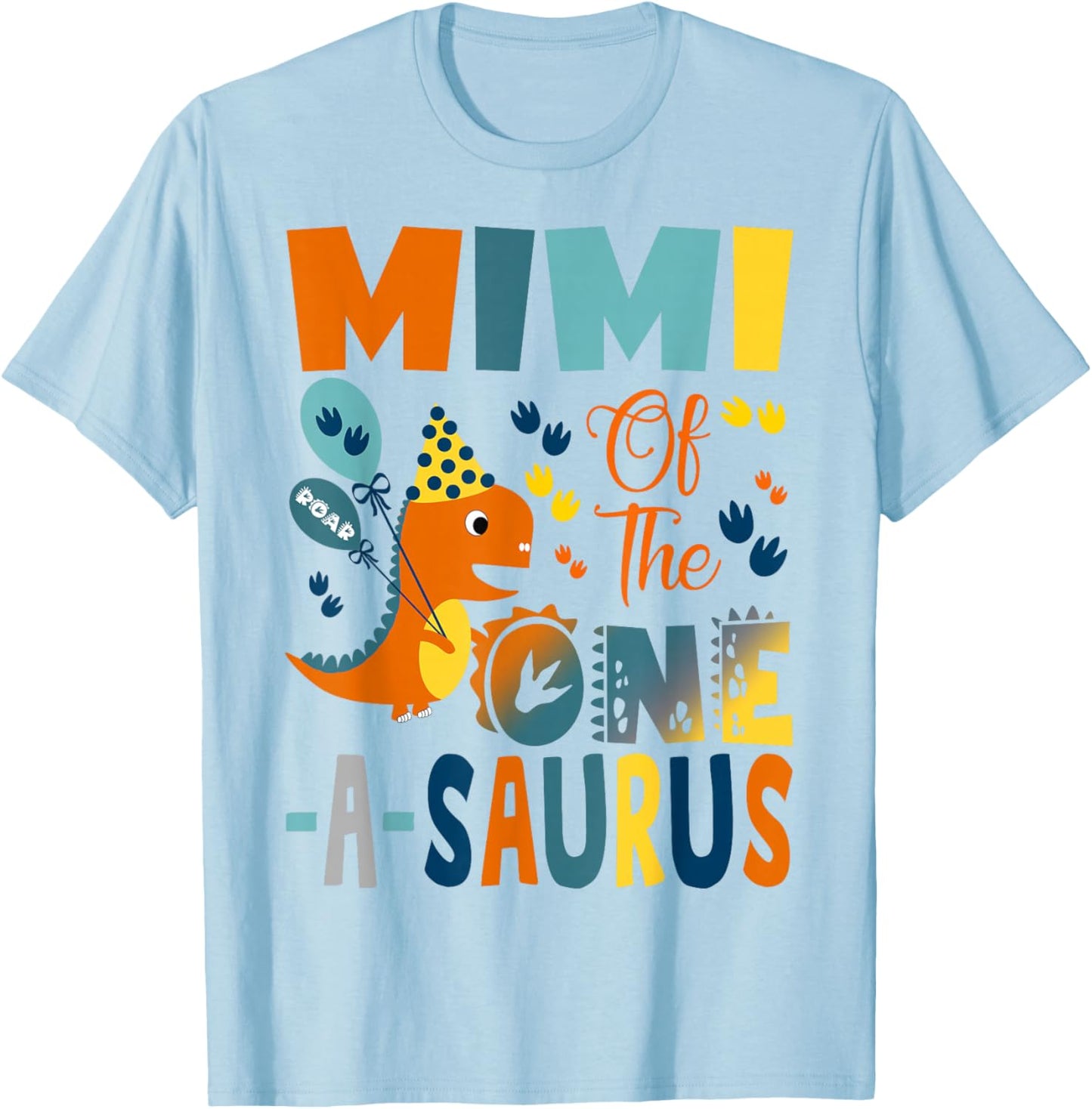 Mimi of The One-A-Saurus 1st Birthday Boy Dinosaur T-Shirt - T-Shirt | Light Blue