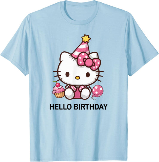 Kitty Birthday Party for Kids Cute Cat Birthday for Girl T-Shirt - T-Shirt | Light Blue