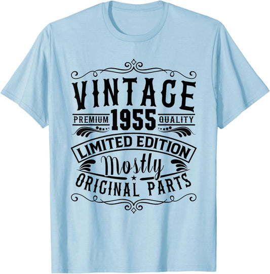 Born in 1955 Birthday, Vintage Mostly Original Parts Funny T-Shirt - T-Shirt | Light Blue