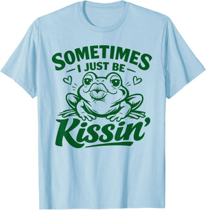 Sometimes I Just Be Kissin' Funny Valentines Day Frog T-Shirt - T-Shirt | Light Blue