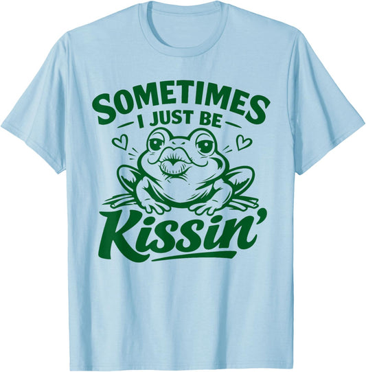 Sometimes I Just Be Kissin' Funny Valentines Day Frog T-Shirt - T-Shirt | Light Blue
