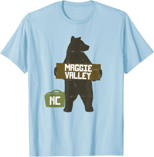 Maggie Valley North Carolina NC Cute Hitchhiking Bear T-Shirt - T-Shirt | Light Blue