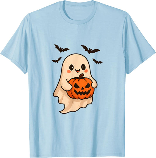 Cute Ghost with Pumpkin for Halloween Costume Party Spooky T-Shirt - T-Shirt | Light Blue