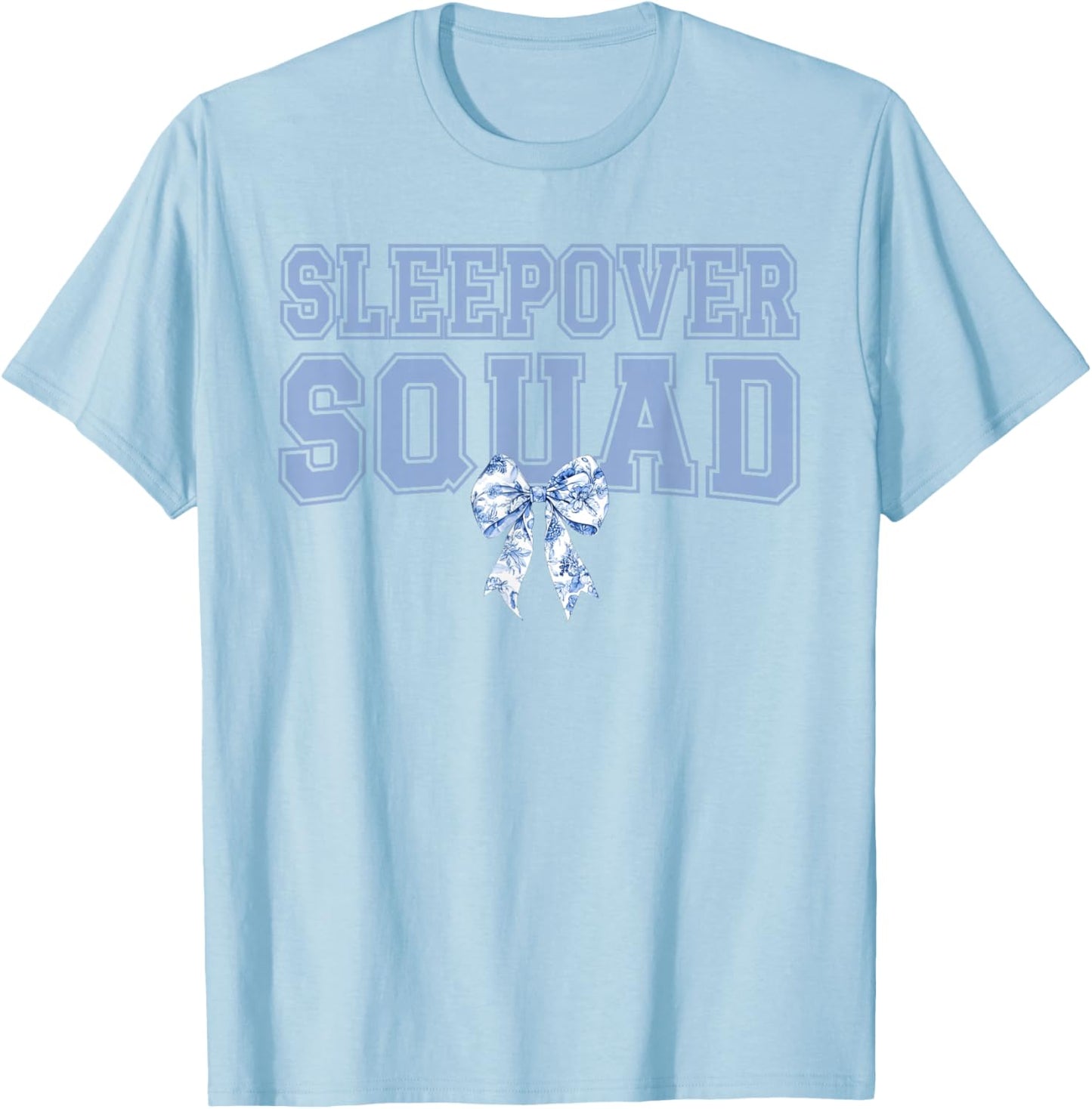 Sleepover Squad Coquette Toile Blue Bow Girls Party T-Shirt - T-Shirt | Light Blue