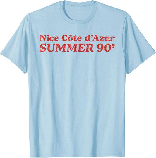 Nice Cote d Azur Summer 90s French Riviera Retro Vacation T-Shirt - T-Shirt | Light Blue
