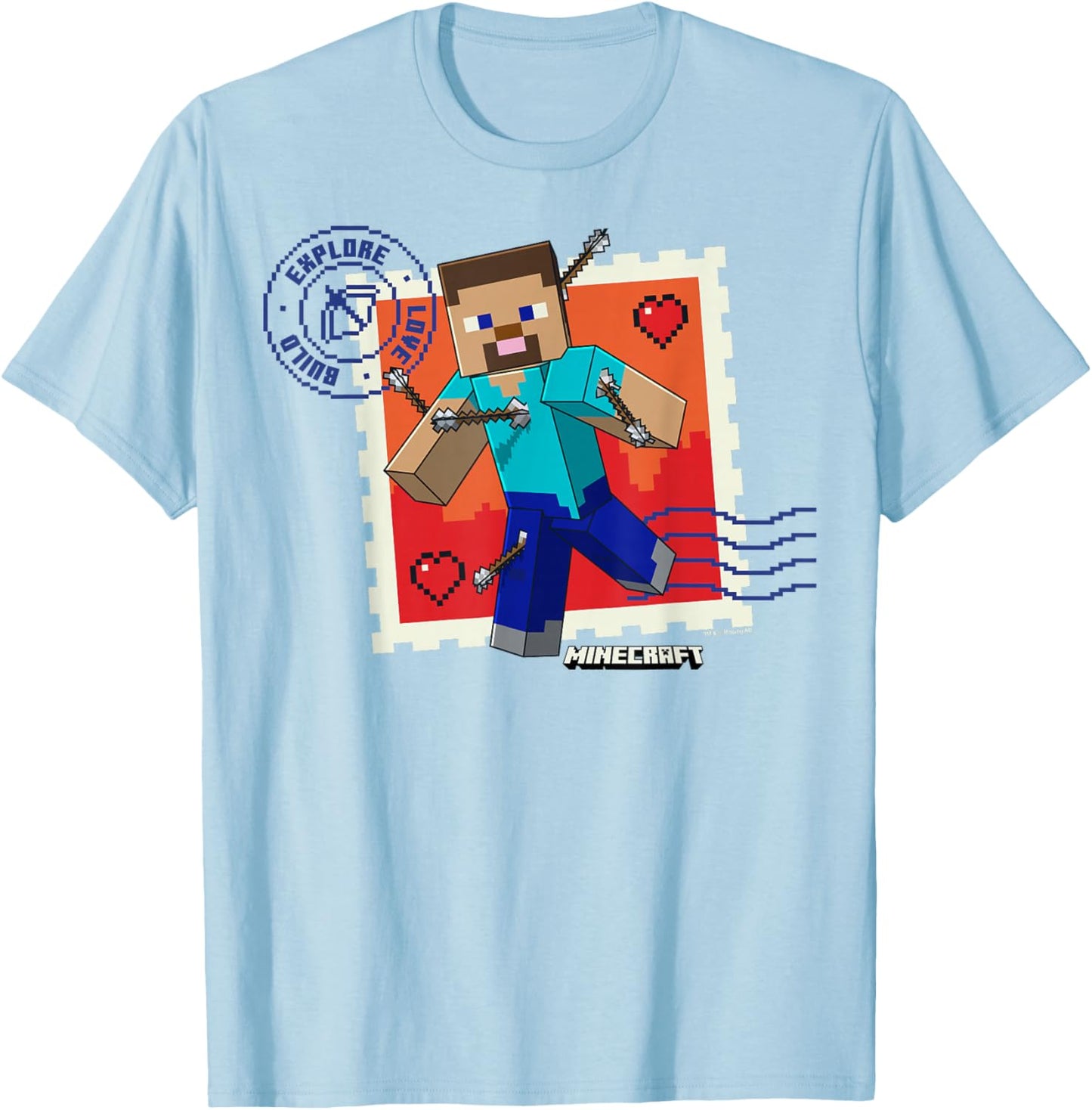 Minecraft Valentine's Day Explore Love Build Steve Arrows T-Shirt - T-Shirt | Light Blue