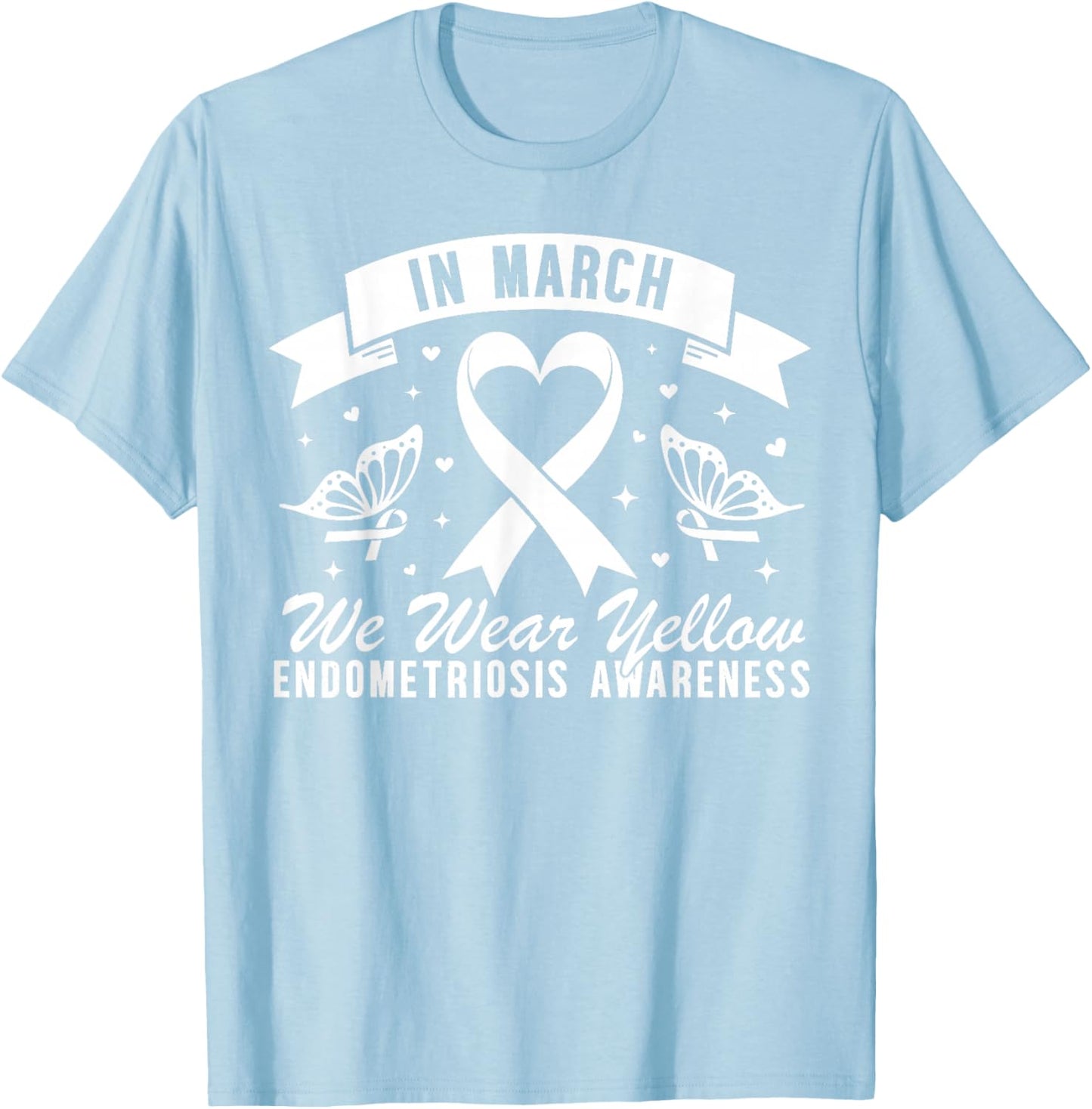 in March We Wear Yellow Butterfly Endometriosis Awareness T-Shirt - T-Shirt | Light Blue