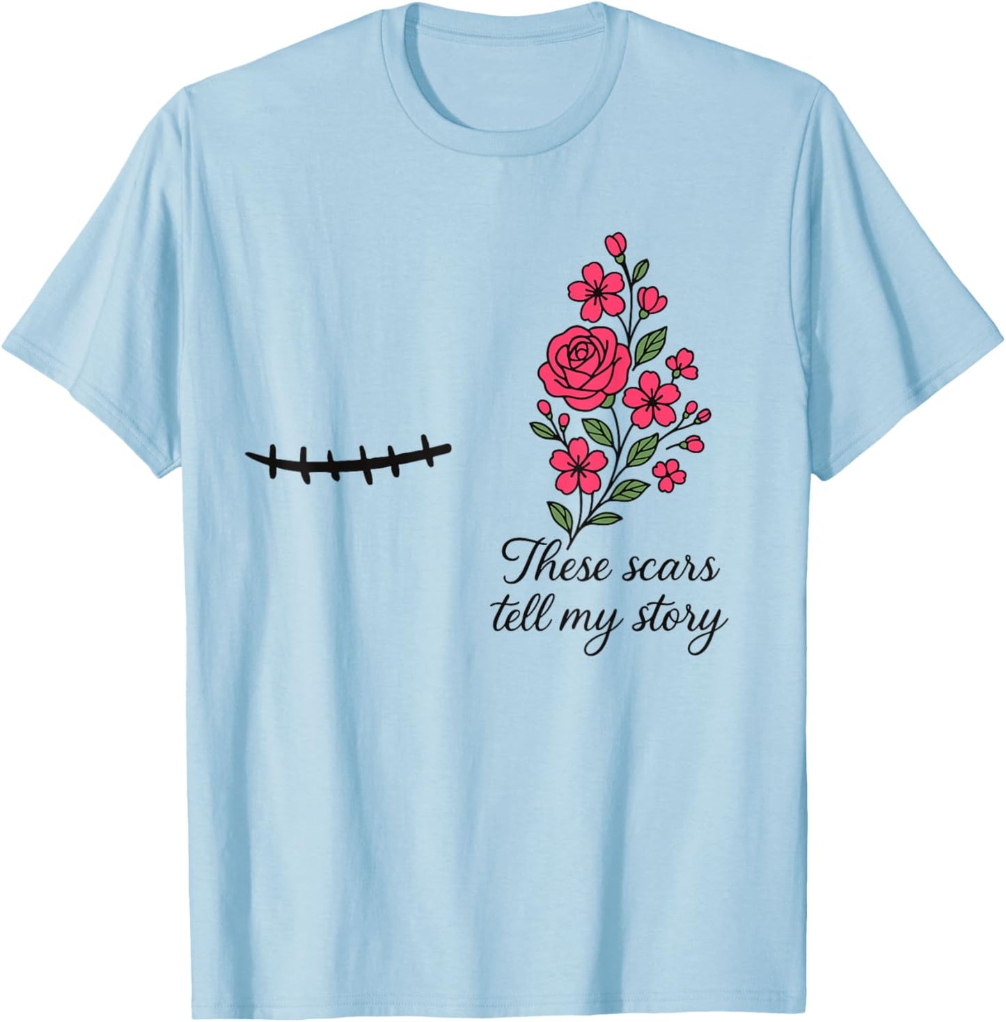 Floral Breast Cancer Awareness Right Mastectomy Survivor T-Shirt - T-Shirt | Light Blue