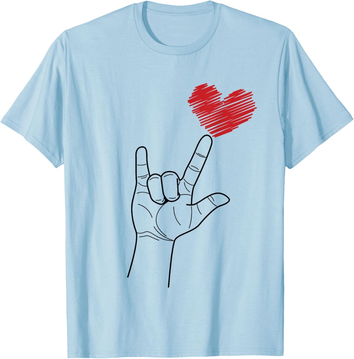American Sign I Love You Hand Sign ASL Heart Women Kids Men T-Shirt - T-Shirt | Light Blue