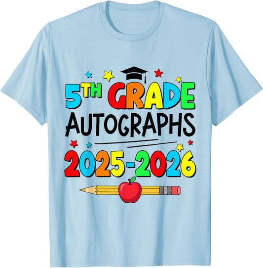 Last Day of School Autographs 5th Grade Graduation 2026 T-Shirt - T-Shirt | Light Blue