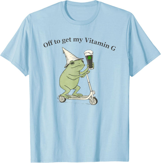 Funny St Patrick's Day Beer Frog Off to Get My Vitamin G T-Shirt - T-Shirt | Light Blue
