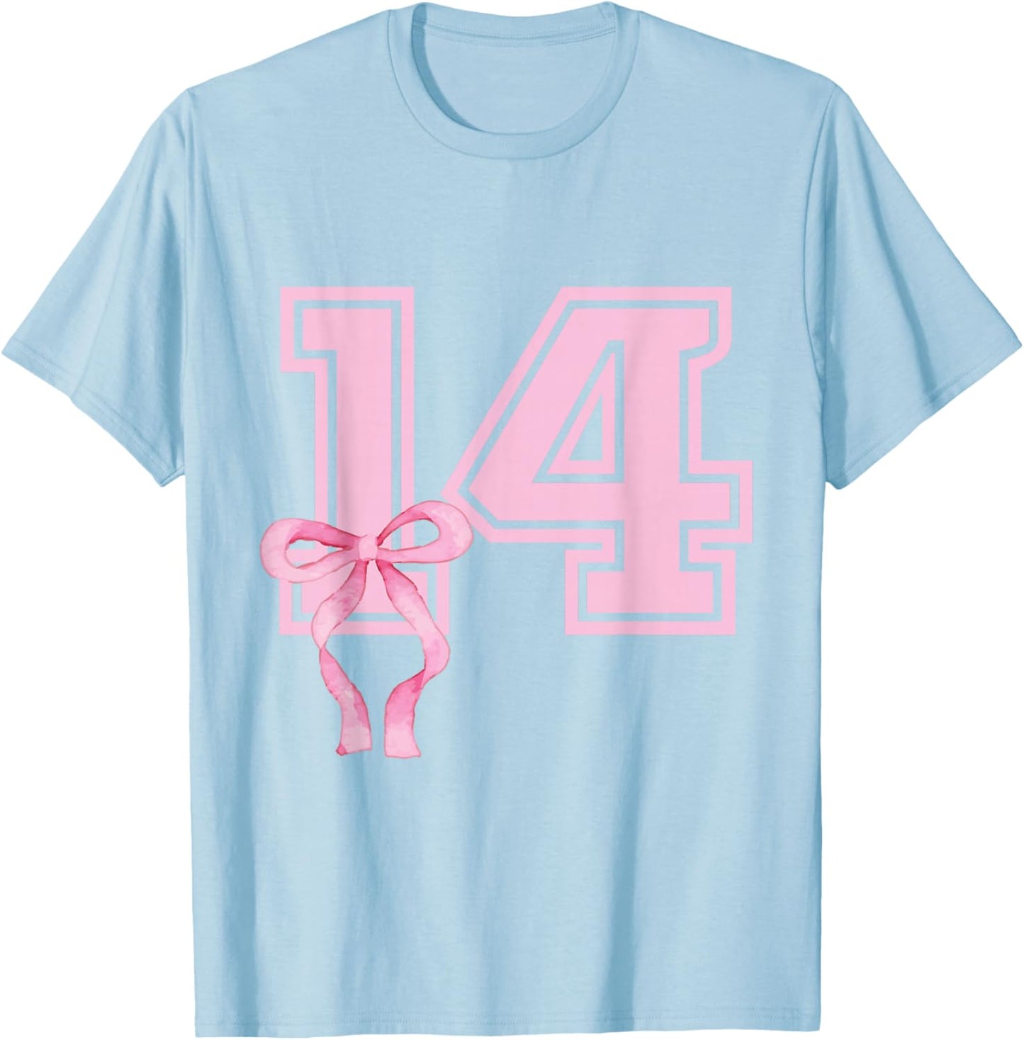 14th Birthday Girl Coquette Pink Bows Fourteenth Years Old T-Shirt - T-Shirt | Light Blue